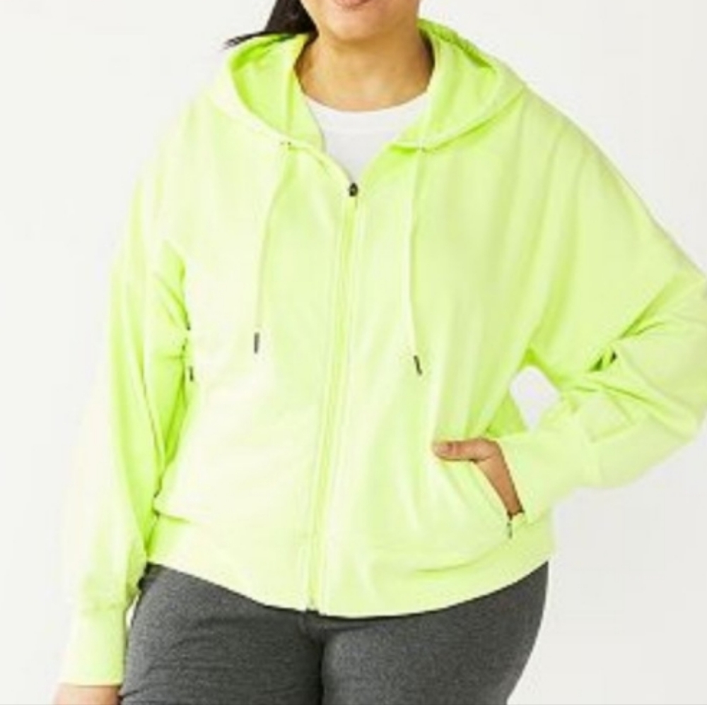 Tek Gear French Terry Hooded Full Zip Boxy Cropped Jacket Hoodie 3X